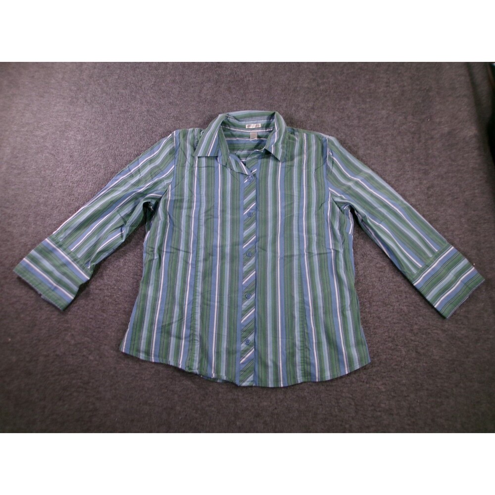 Old Navy Top Women XL Green Striped Base Layer Capsule Office Perfect Fit
